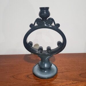 traditional ornate gray single candle stick holder 10" tall